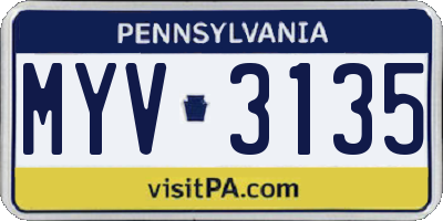 PA license plate MYV3135