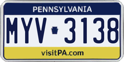 PA license plate MYV3138