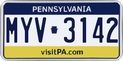 PA license plate MYV3142