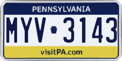 PA license plate MYV3143