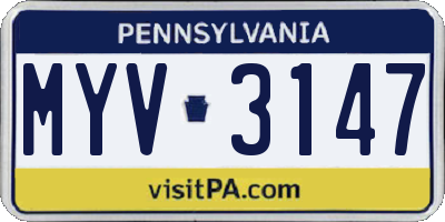 PA license plate MYV3147