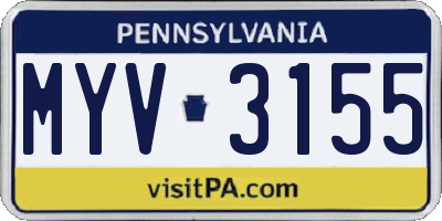 PA license plate MYV3155