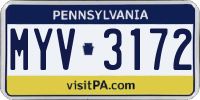 PA license plate MYV3172