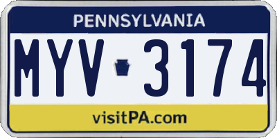 PA license plate MYV3174