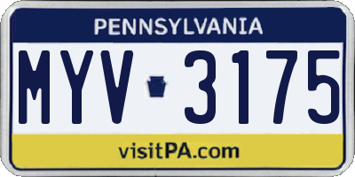 PA license plate MYV3175