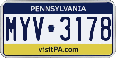 PA license plate MYV3178