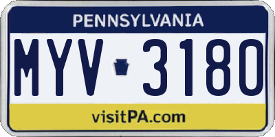 PA license plate MYV3180