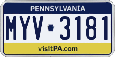 PA license plate MYV3181