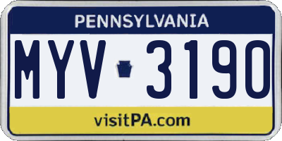 PA license plate MYV3190