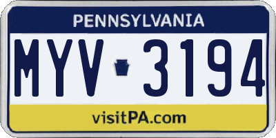 PA license plate MYV3194
