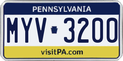 PA license plate MYV3200