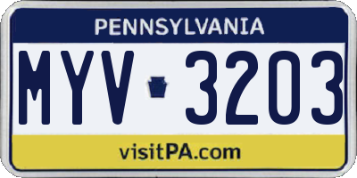 PA license plate MYV3203