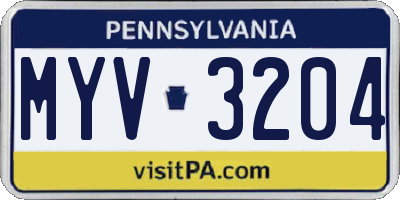 PA license plate MYV3204