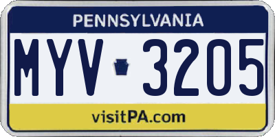 PA license plate MYV3205