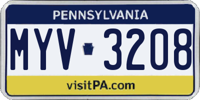 PA license plate MYV3208