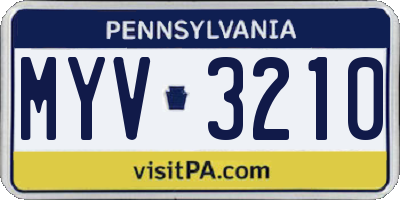 PA license plate MYV3210