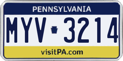 PA license plate MYV3214