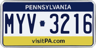 PA license plate MYV3216