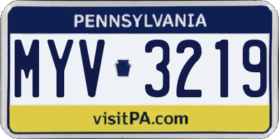 PA license plate MYV3219