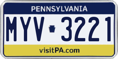 PA license plate MYV3221