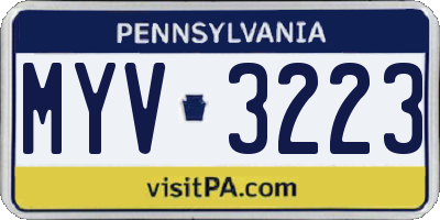 PA license plate MYV3223