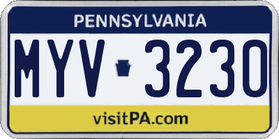 PA license plate MYV3230