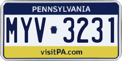 PA license plate MYV3231