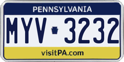 PA license plate MYV3232