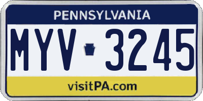 PA license plate MYV3245