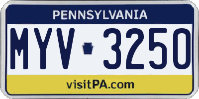 PA license plate MYV3250
