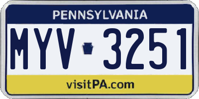PA license plate MYV3251