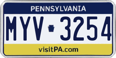 PA license plate MYV3254