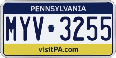 PA license plate MYV3255