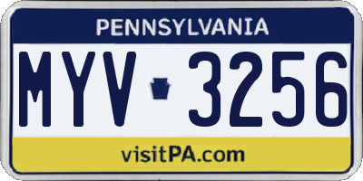 PA license plate MYV3256