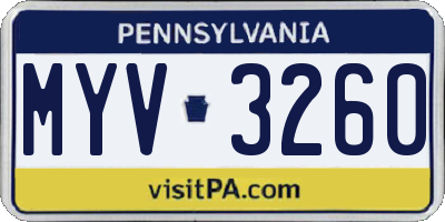 PA license plate MYV3260