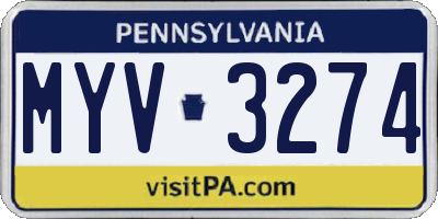 PA license plate MYV3274