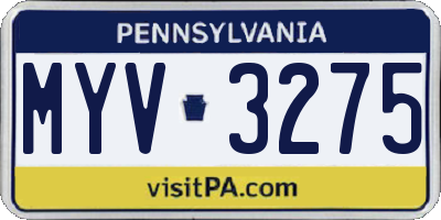 PA license plate MYV3275