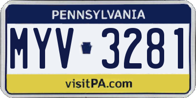 PA license plate MYV3281