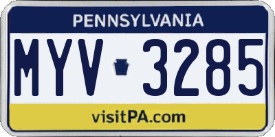 PA license plate MYV3285