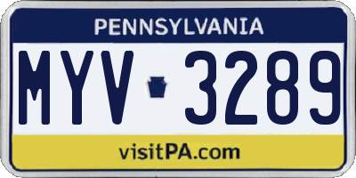 PA license plate MYV3289