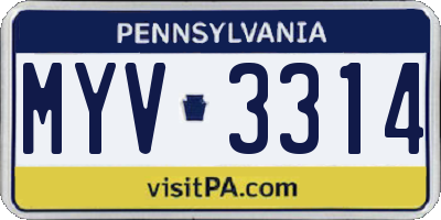 PA license plate MYV3314