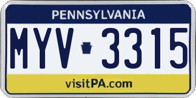 PA license plate MYV3315