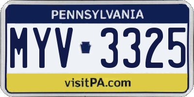 PA license plate MYV3325