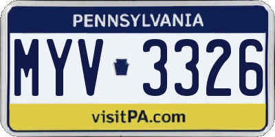 PA license plate MYV3326