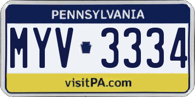 PA license plate MYV3334