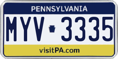PA license plate MYV3335