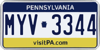 PA license plate MYV3344