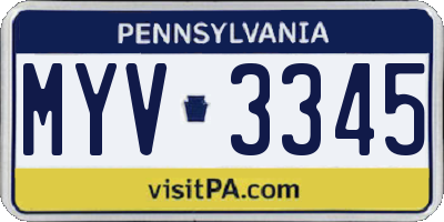 PA license plate MYV3345