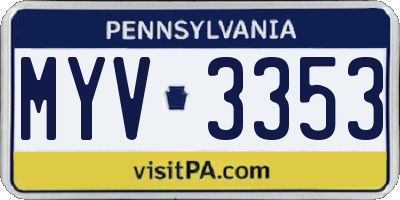 PA license plate MYV3353