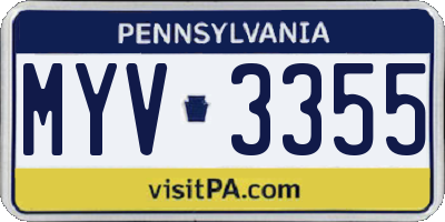 PA license plate MYV3355